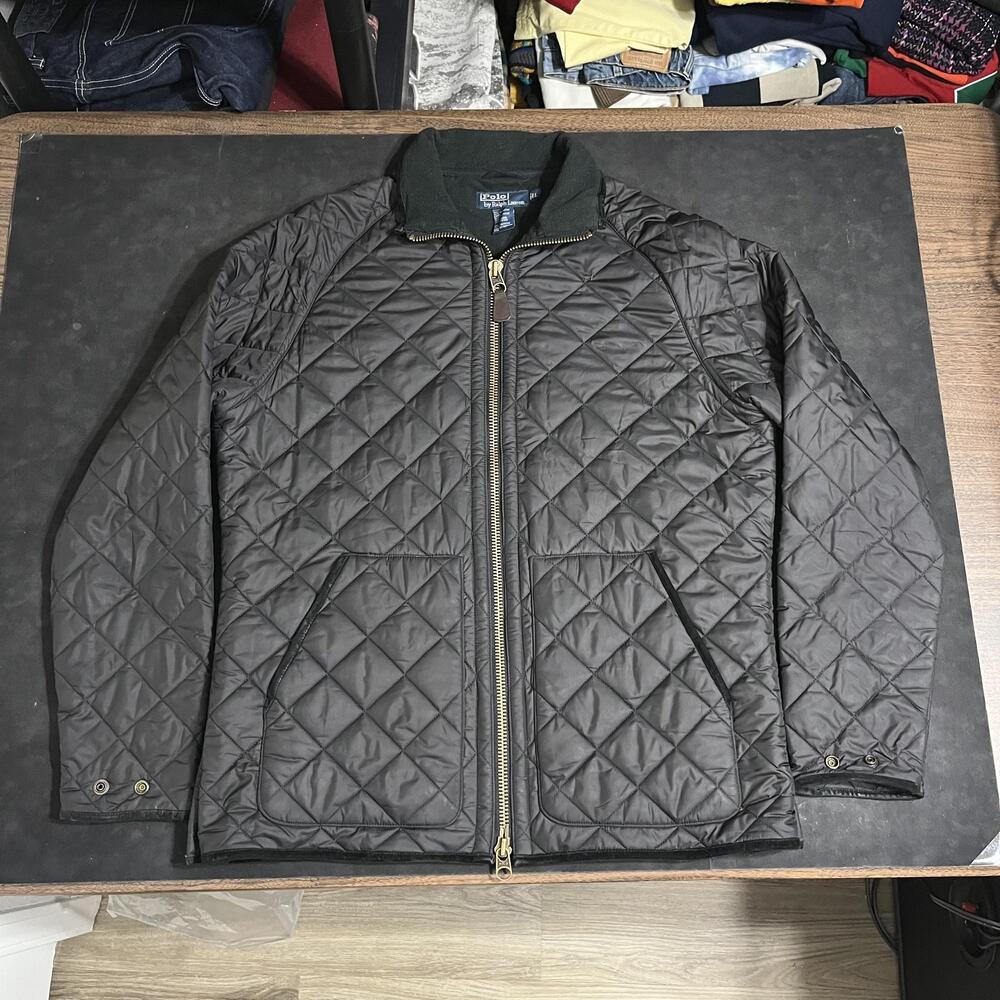 Polo Ralph Lauren Quilted Jacket Mens Large Green Barbour Barn Coat Lined Zip